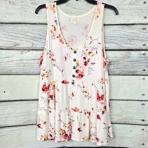 Maurices XL Floral Button Front Sleeveless Babydoll Top
